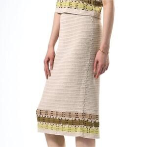 NWT Amour Vert Crochet Midi Skirt Cream Organic Cotton Earthy Stripe Small